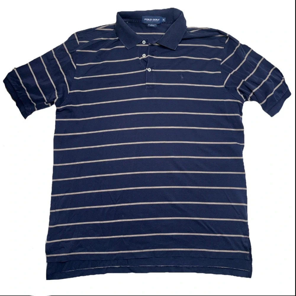 Ralph Lauren Golf Polo Men Extra Large Blue Tan Color Stripe Pima Cotton Shirt